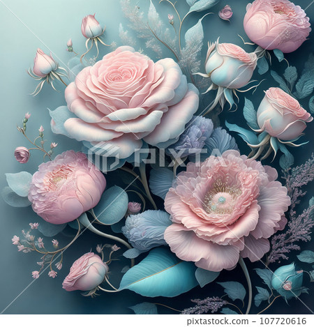 Flower realistic blue pink colour abstract pattern. Floral colour Flower realistic blue pink colour abstract pattern. Floral colour 107720616