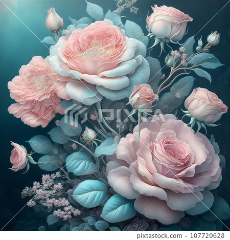 Flower realistic blue pink colour abstract pattern. Floral colour 107720628