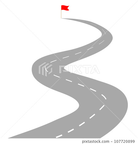The goal is at the end of a winding road. Roadmap icon. 107720899