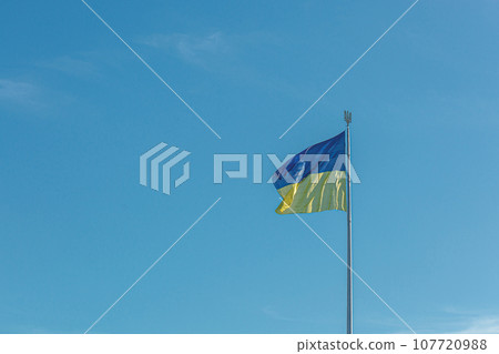 Ukrainian flag against the blue sky 107720988