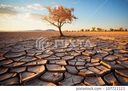 Heat and drought. Global warming, climate change.Desertification and soil degradation. Generative AI 107721121