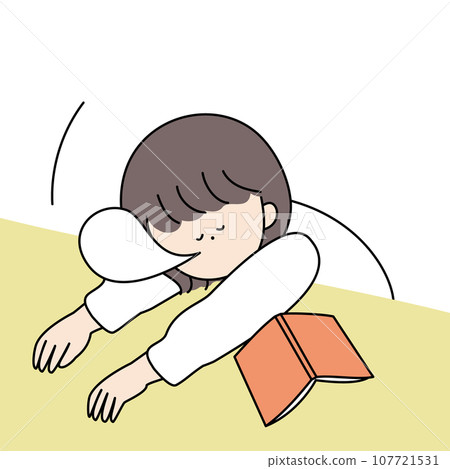 Girl sleeping face down on the desk while reading a book 107721531