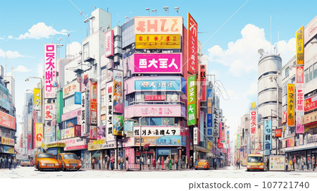 Watercolor painting of the cityscape of Akihabara buildings at daytime Watercolor painting of the cityscape of Akihabara buildings at daytime 107721740