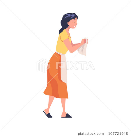 Elated Woman Housewife in Apron Looking at Someone with Happy Smile Vector Illustration 107721948
