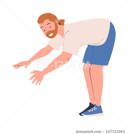 Bearded Man Bended Engaged in Sport Activity Doing Physical Exercise Vector Illustration 107722065