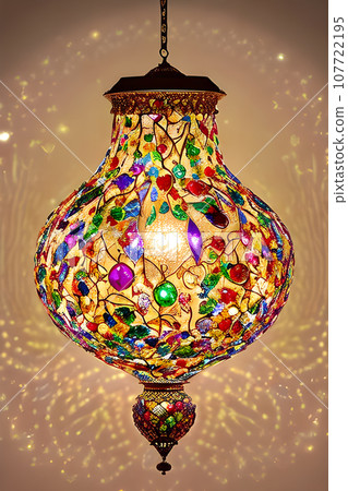 exquisite art piece featuring a lamp adorned with a transparent diamond suspended exquisite art piece featuring a lamp adorned with a transparent diamond suspended 107722195