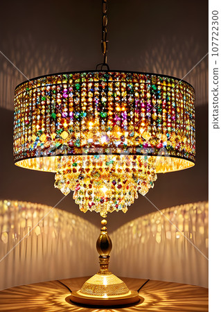 exquisite art piece featuring a lamp adorned with a transparent diamond suspended exquisite art piece featuring a lamp adorned with a transparent diamond suspended 107722300
