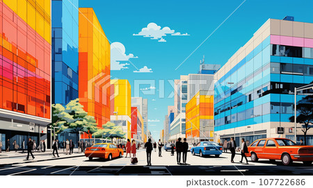 City center building area during lunch break: With pop colors 107722686