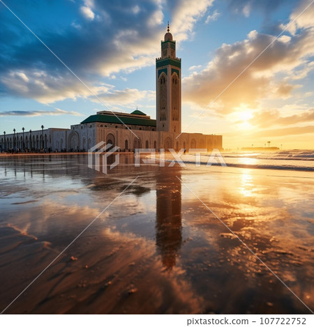 Bustling Street with Moorish Architecture in Casablanca Bustling Street with Moorish Architecture in Casablanca 107722752