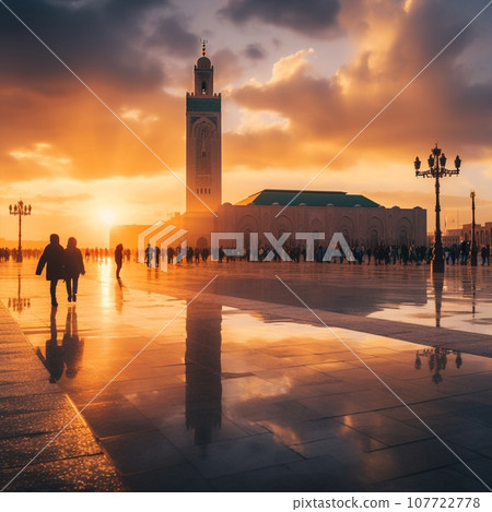 Bustling Street with Moorish Architecture in Casablanca Bustling Street with Moorish Architecture in Casablanca 107722778