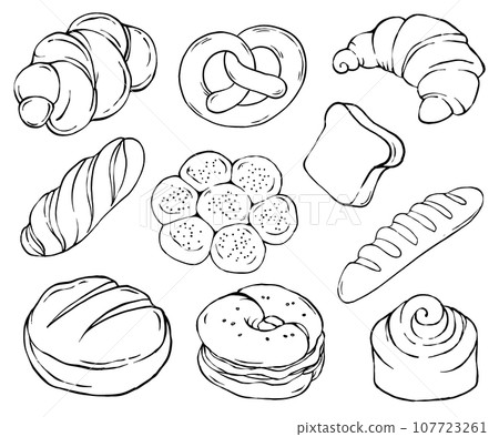 Croissant, French Bread, Bagel, Pretzel, Toast Croissant, French Bread, Bagel, Pretzel, Toast 107723261