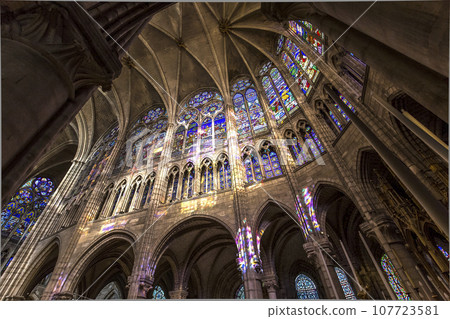 interiors and details of basilica of saint-denis,  France 107723581