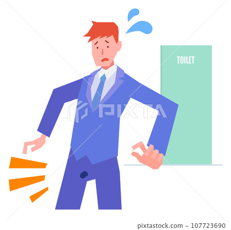 A man who is worried about urine leakage, leakage, stains, dirt A man who is worried about urine leakage, leakage, stains, dirt 107723690