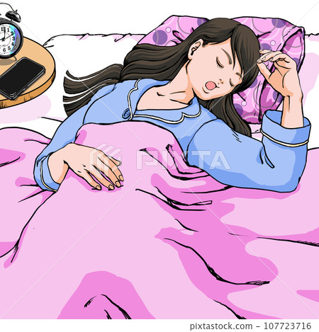 Young woman with long hair relaxing and sleeping 107723716
