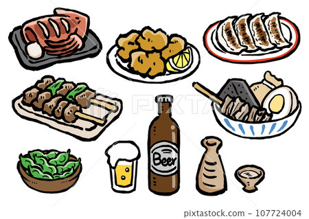 居酒屋風格的酒和小吃插畫集 107724004