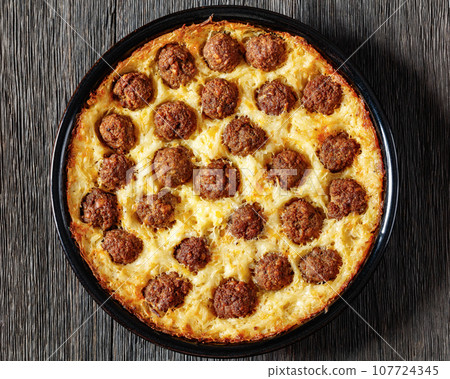 Meatball Hash Brown Casserole in baking dish Meatball Hash Brown Casserole in baking dish 107724345