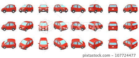 Car illustration material deformed SUV style compact car red with roof rail 24 piece set 107724477