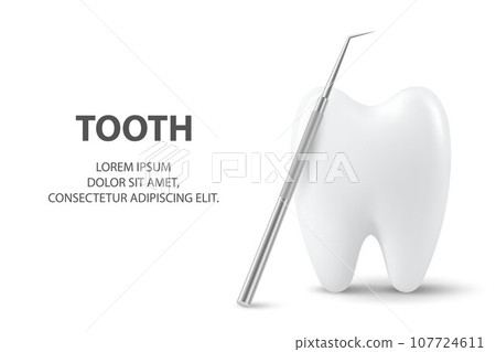 Vector 3d Realistic Tooth and Dental Probe for Teeth Closeup Isolated on White Background. Medical Dentist Tool. Design Template, Clipart, Mockup. Dentistry, Healthcare, Hygiene Concept Vector 3d Realistic Tooth and Dental Probe for Teeth Closeup Isolated on White Background. Medical Dentist Tool. Design Template, Clipart, Mockup. Dentistry, Healthcare, Hygiene Concept 107724611