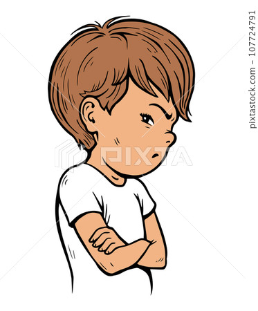 Offended little boy in a stubborn pose Offended little boy in a stubborn pose 107724791
