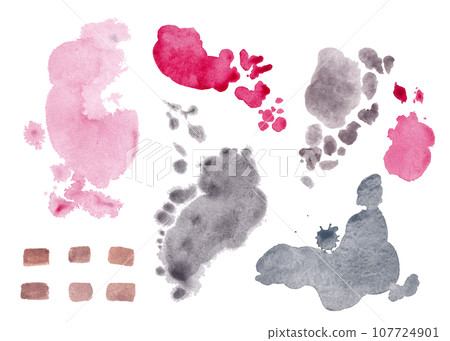 Puddles of gray, brown and pink watercolor. Isolated abstract spots Puddles of gray, brown and pink watercolor. Isolated abstract spots 107724901