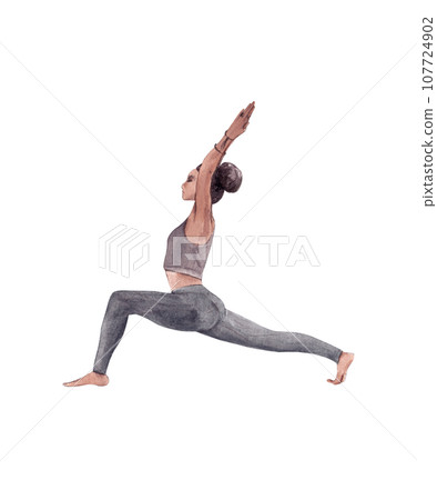 Warrior pose. A girl in sportswear does yoga. Isolated watercolor illustration Warrior pose. A girl in sportswear does yoga. Isolated watercolor illustration 107724902