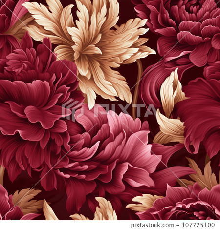 Baroque pattern on bordo background flowers classic seamless pattern Baroque pattern on bordo background flowers classic seamless pattern 107725100