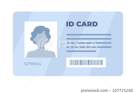 ID card. Personal info data. Identification document with person photo. User or profile card. Driver's license. Flat style. Vector illustration. ID card. Personal info data. Identification document with person photo. User or profile card. Driver's license. Flat style. Vector illustration. 107725288