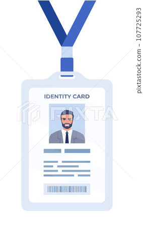 Modern plastic id card template with clasp and lanyard. Corporate identity card. Vector illustration. 107725293