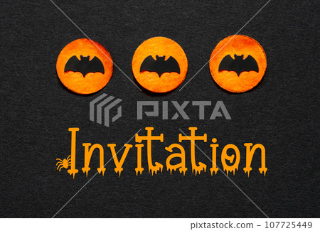 Black Halloween Background With Orange Dots And Text Invitation Black Halloween Background With Orange Dots And Text Invitation 107725449