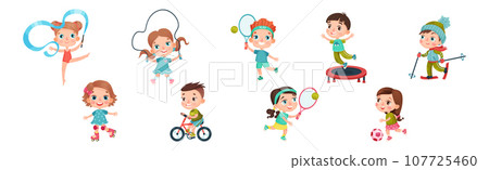 Little Kids Engaged in Sport and Physical Activity Vector Set Little Kids Engaged in Sport and Physical Activity Vector Set 107725460