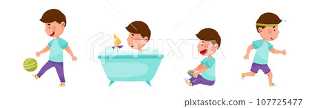 Cute Boy Character Engaged in Different Activity Vector Set 107725477