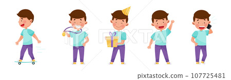 Cute Boy Character Engaged in Different Activity Vector Set Cute Boy Character Engaged in Different Activity Vector Set 107725481