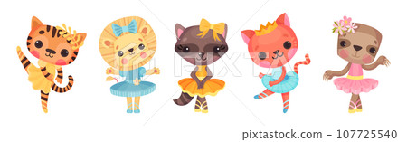 Animal Character Ballet Dancing in Tutu Skirt Vector Set Animal Character Ballet Dancing in Tutu Skirt Vector Set 107725540