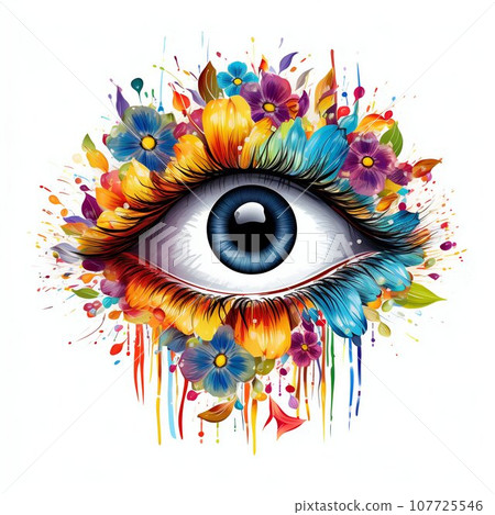 Rainbow Eyeball Flower Isolated on White Background. Generative ai Rainbow Eyeball Flower Isolated on White Background. Generative ai 107725546