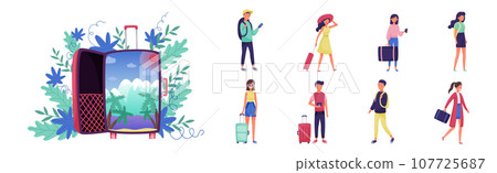 People Characters with Suitcase and Luggage Travel Vector Set People Characters with Suitcase and Luggage Travel Vector Set 107725687