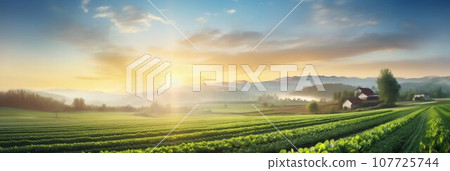 Picturesque Sunrise over Cultivated Farm Plots. Generative ai Picturesque Sunrise over Cultivated Farm Plots. Generative ai 107725744