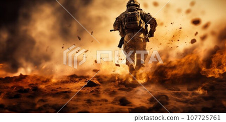 Special Forces Soldier in Desert Warzone. Generative ai Special Forces Soldier in Desert Warzone. Generative ai 107725761