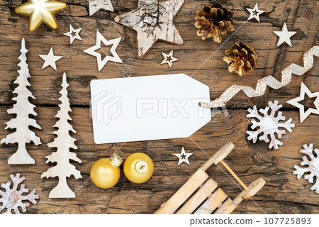 Wooden Rustic Christmas Decor With Label With Copy Space Wooden Rustic Christmas Decor With Label With Copy Space 107725893