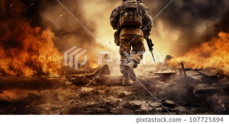 Special Forces Soldier in Desert Warzone. Generative ai Special Forces Soldier in Desert Warzone. Generative ai 107725894