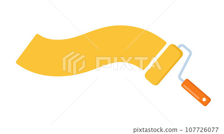 Yellow color trail of the roller brush on white background. Vector illustration for headers, banners and advertising. 107726077