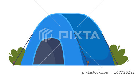 Blue travel tent for summer camp adventure. Outdoor equipment for sport and tourist activities. Vector illustration. Blue travel tent for summer camp adventure. Outdoor equipment for sport and tourist activities. Vector illustration. 107726282