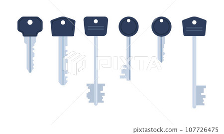 Set of various house keys. Different door keys. Home security. Vector illustration. 107726475