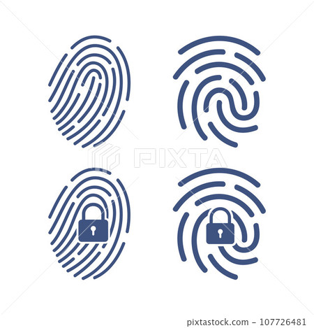 Fingerprint loop icon with lock sign. Concept of personal data protection. App security. Flat vector illustration. 107726481