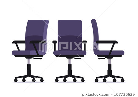 Office chair in various points of view. Furniture for office Interior in flat style. Vector illustration. 107726629