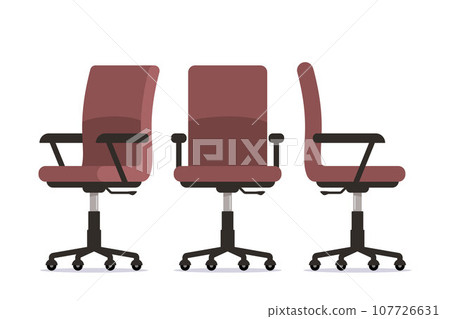 Office chair in various points of view. Furniture for office Interior in flat style. Vector illustration. 107726631