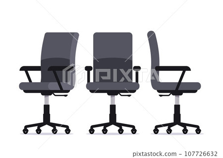 Office chair in various points of view. Furniture for office Interior in flat style. Vector illustration. 107726632