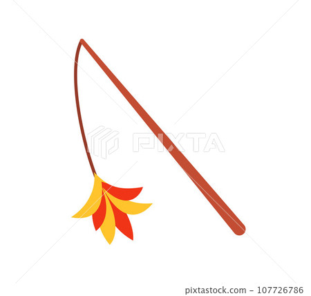 Cats teaser. Cartoon pet toy. Isolated stick with feather. Playing accessory. Veterinary store merchandise. Kitten amusement, entertainment equipment. Vector illustration. Cats teaser. Cartoon pet toy. Isolated stick with feather. Playing accessory. Veterinary store merchandise. Kitten amusement, entertainment equipment. Vector illustration. 107726786