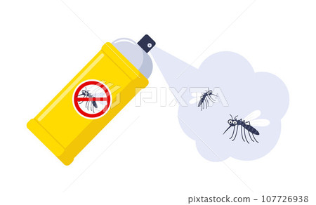 Spraying insecticide on mosquitoes. Pest control. Aerosol for bug bite prevention. Vector illustration. 107726938