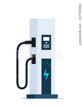 Charging station for electric car. E-charge. Green energy or eco concept. Electricity eco new technology for cars of the future. Vector illustration. 107726982