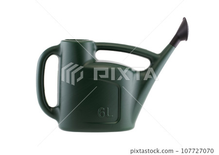 Green watering can side view with clipping path 107727070